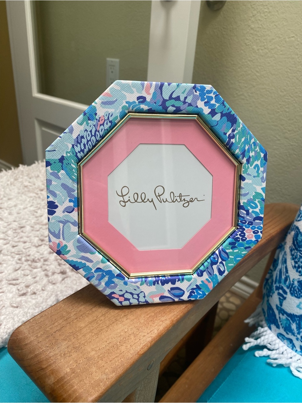 Lilly Pulitzer Blue & Pink Floral Octagon Photo Frame